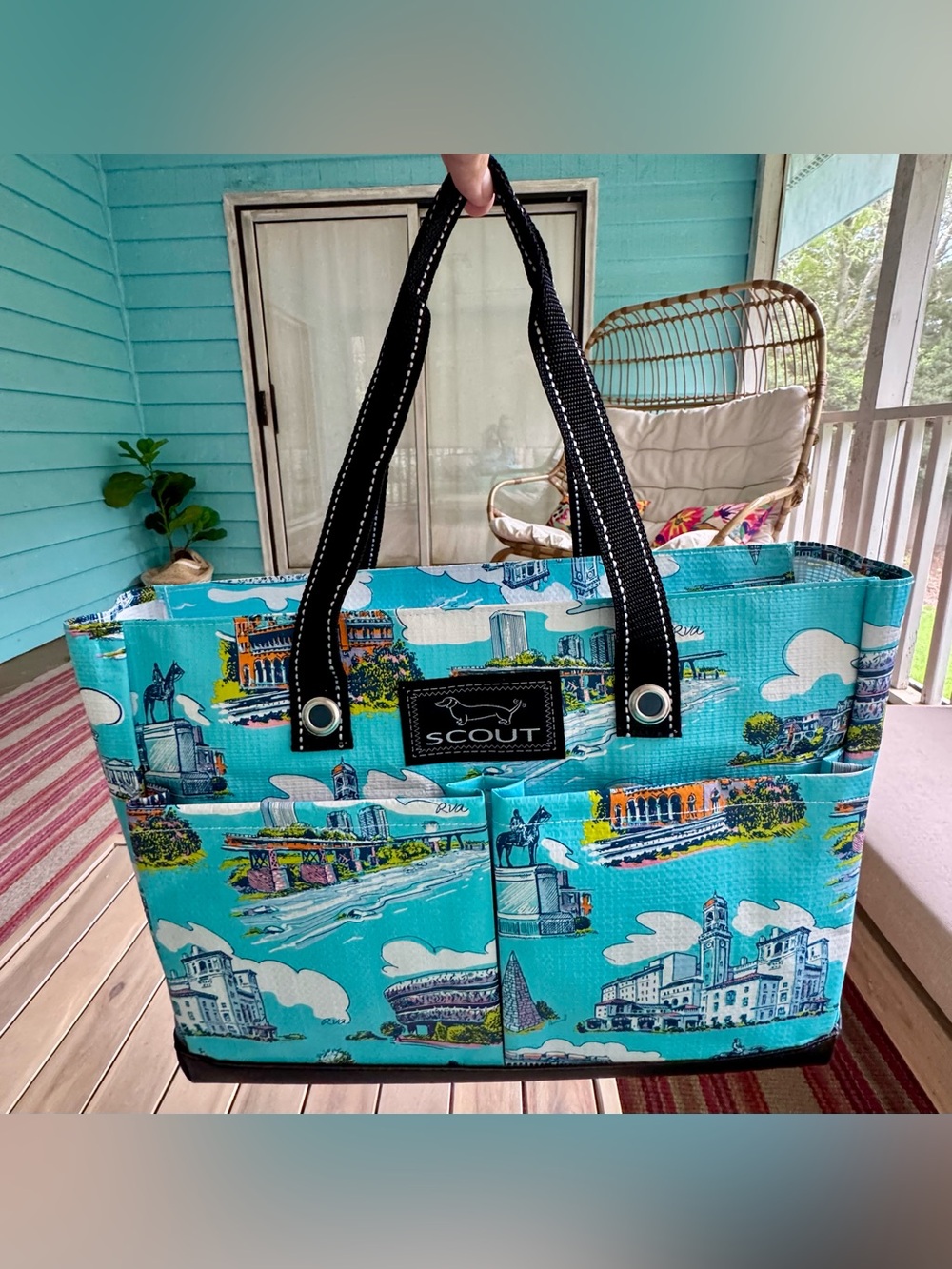 SCOUT RVA Richmond Virginia Landmark Pocket Tote Bag Zip Top Turquoise - Picture 7 of 16